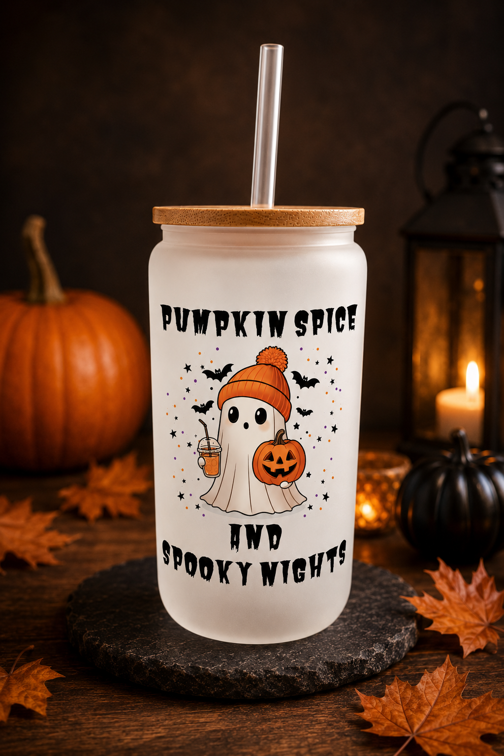 Pumpkin Spice & Spooky Nights Frosted Glass Tumbler